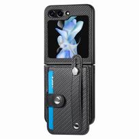 Skirtas Samsung Galaxy Z Flip5 Flip4 5G odiniam apsauginiam apvalkalui su riešo dirželiu Piniginės kortelės laikiklio telefono dėklas, skirtas Galaxy Z Flip 5 apsauginiam dangteliui Samsung Galaxy Z Flip 5 juoda