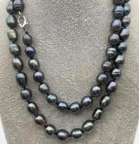 SINGLE STRANDS 9-10mm NATURAL TAHITIAN BLACK PEARL NECKLACE 35 inch