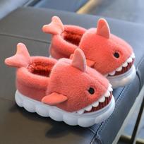 Boys' Cartoon Shark Cotton Slippers: Soft, Warm, Non-Slip Winter Shoes for Indoor Wear 36-37