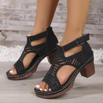 One-piece Retro Plus-size Sandals, New High-heeled Hollowed-out Fish-mouth Shoes for Women 36 juoda