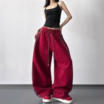 Women's Striped Patchwork Wide-Leg Jazz Dance Pants — Summer Casual, Hip Hop Style, Slimming, Leg-Shaping. 2XL raudona