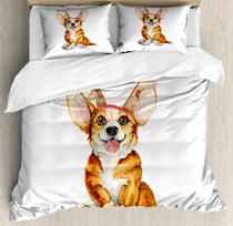 Cartoon Dog Cute Corgi Dog Print Duvet Cover Sets, Polyester 3D Digital Printing Bedding Set King Size Printing Children'S Gift 90X200cm-2pcs