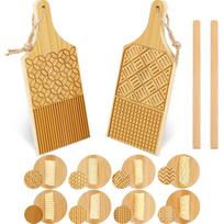 4 Pieces Wood Gnocchi Pasta Board Gnocchi Paddle Maker Garganelli Pasta Board Making Tools Set with Rolls Kitchen Gift Ideas geltona