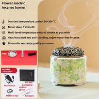 Flower Electric Aroma Diffuser Adjustable Temperature Timer Dry Burn Incense Furnace for Home
