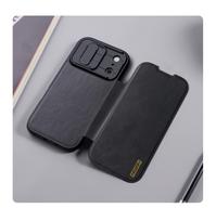 iPhone 17 Pro dėklas NILLKIN Apsauga kamerai Apsauga lęšiui Piniginė Odinis atverčiamas dėklas Odinis dangtelis iPhone 17 Pro iPhone17 Pro juoda