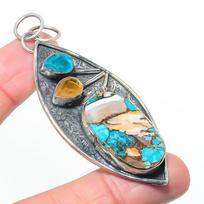 Natural Spiny Oyster, Citrine 925 Sterling Silver Jewelry Pendant 3.07  AP-14501