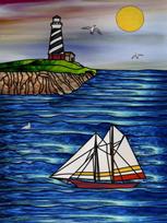 Custom Size Stained Glass Films,Privacy Static Cling,Print Castle, Lighthouse Tower, Sailboat Door Sticker,Office, Home Decor (as the picture,30X40cm)