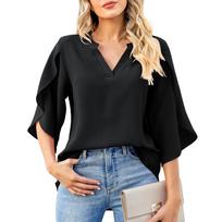 Summer New Fashion Women's Petal Sleeve Tops Loose V-Neck Chiffon Shirt L juoda