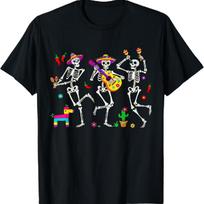 Men Funny Skeleton Dancing Guitar Pinata Cinco De Mayo T-Shirt S juoda