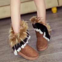 Women's Mid Calf  Fur Snow Boots Winter Rubber Sole Round Toe Ankle Covering Pure Color Booties 35EU/CN36