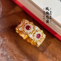 Luxury 9999 24K real gold diamond rose ring handmade diamond zircon ring pair ring jewelry 6
