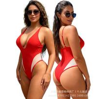 2026 m. Naujas daugiaspalvis Seksualus maudymosi kostiumas su atviru nugara ir Seksualaus vientiso stiliaus Bikini apranga S beige