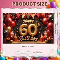 60th Birthday Backdrop Glitter Gold Finish Happy 60th Birthday Banner Birthday Photo Display Champagne Glass Elements