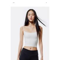 Women U Neck Ribbed Cropped Spaghetti Strap Cami Top 3 Pack S balta