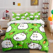 Cute Chubby Bunny And Carrot Print Bedding Set 1 Duvet Cover 2 Pillowcases For Adult And Children Luxury Gift Full Size EU Twin 135X200cm&set