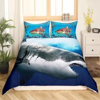 Deep Sea Shark Duvet Cover Set Black Shark Bedding Sets Underwater World Ocean Life Comforter Cover Set For Boys Men Queen Size EU single(135x200cm)