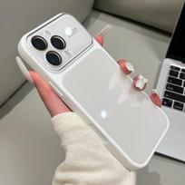 Prabangus grūdinto stiklo saldainių dėklas, skirtas iPhone 17 Pro Max 16 Pro 15 14, su objektyvo apsauga, matiniu minkštu silikoniniu smūgiams atspariu buferio dangteliu iPhone 14 balta