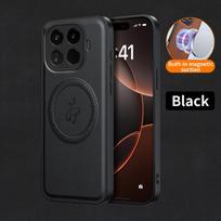 Belaidžio įkrovimo magnetinis dėklas Xiaomi 17T Pro Mi 17 5G apsauginei dangai PU oda Kietas galinis dangtelis Coque Funda Xiaomi 17T juoda