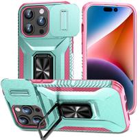 Case For iPhone 11 12 13 14 15 16 Pro Max 16e 17e Xs XR 8 7 Plus SE 2026 Slide Push Window Metal Ring Holder Shockproof Cover For 7 8 SE 2020 2022