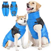 Winter Windproof High-Neck Furry Dog Jacket Reflective Towable Outdoor Walking Pet Cotton Coat with Zipper Designer Dog Clothes (Blue,S) mėlyna