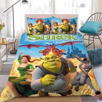 S-Shrek Animacinis Juokingas Antklodės Užvalkalų Rinkinys Namų Stiliaus Patalynė Minkštas Skalbiamas Medvilninis Lova 3 Dalių Rinkinys Studentų Bendrabučio Dovana EU Single(135x200cm) blue