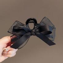 Black Mesh Bow Shark Clip Super Fairy Three-dimensional Large Grab Clip Light Luxury High-end Feeling French Style Braided Hair