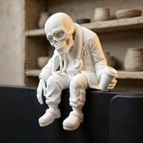 Juokinga pavargusio medicinos darbuotojo statulėlė Skeleto gydytojo figūrėlė Medicinos kabinetams Biuro stalo dekoracija Unikali dovana slaugytojams gydytojams (as the picture,7.9x7.8x7.8cm) white