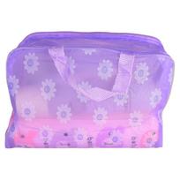 Waterproof Floral Transparent Cosmetic Bag Travel Toiletry Organizer PVC Makeup Storage Pouch with Handle for Women 20x9x16cm violetinė