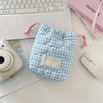 Quilted Love Ladies Camera Storage Bag Candy Contrast Color Plaid Female Cosmetic Bag Portable Drawstring Girls Clutch Wash Bags mėlyna