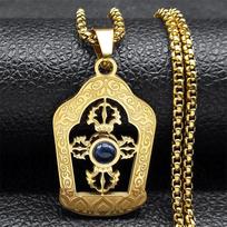 Buddhism Mandala Mantra Shurangama Projection Pendant Necklace for Men Women Stainless Steel Gold Color Chain Jewelry NZZZ176S02