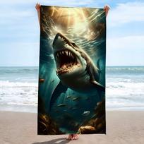 Large Shark Print Beach Towel - Soft, Absorbent Microfiber with Sun Protection, Realistic Underwater Design, Perfect for Summer 40x70cm