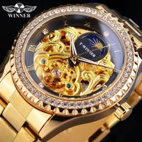 Nugalėtojas vyriškas senovinis kalnų krištolo laikrodis, automatinis mechaninis laikrodis brown