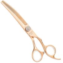 Geib Crystal Gold lenktos retinimo žirklės 6.5 - vienpusės lenktos retinimo žirklės, auksinės spalvos, 46 dantukai