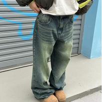 American Retro High-Street Washed Loose Straight Men's Wide-Leg Jeans L ochra
