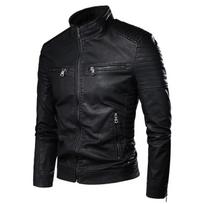 Vyriškas rudens priežastinis vintažinis odinis paltas Vyriškas pavasario aprangos dizainas Motor Biker Pocket Pu odinė striukė vyrams L