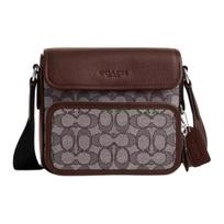 Coach Sullivan 20 Classic Monogram Print Flap Jacquard Leather Shoulder Crossbody Bag Small Men bags Oak Maple CT834-SVS8S Basic Set (Bag+Dust Bag)