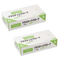 Daikoku Kogyo Plastic Size 100 gloves x 2 Total Palm 1310490 Fresh+ Gloves, Regular, Powder-Free, L, sets, Ambidextrous, Clear, Length Approx.