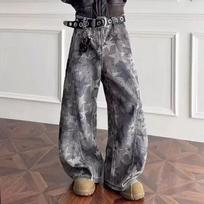 Men All Over Star Print High Waist Wide Leg Denim Cargo Pants S pilka