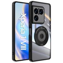 Magnetinis stovas Blizgantis skaidrus dėklas Sony Xperia 1 VIIi Akrilinis kietas PC Atsparus smūgiams apsauginis galinis dangtelis Sony Xperia 1 VIIi For Xperia 1 VIII juoda