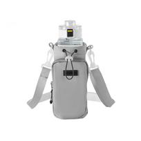 Shoulder Strap Water Bottle Carrier Bag Waterproof Adjustable Water Bottle Holder Front Pocket Large Opening pilka spalva