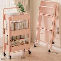 Home Living Room Snack Storage Cart with Iron Frame, Reading Stand by Desk, Backpack Holder MIT rožinė