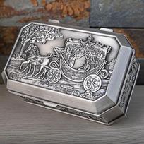 European Retro Castle Jewelry Storage Box, Exquisite Zinc Alloy Embossed Carriage Design – Ideal Wedding Gift.