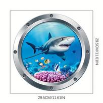 1pc 3D Sea World Shark Funny Toilet Stickers Bathroom Toilet Lid Backrest Wall Vinyl Decals Self-adhesive Waterproof Decals (as the picture,29.5x29.5cm)