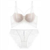 Women Sexy Lace Lingerie Set Adjustable Small Cup Bra and Panties Set Gathered Push-Up Underwear Set 85D vyno raudonos spalvos