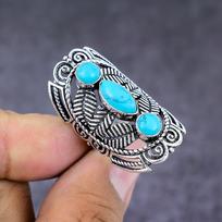 Natūralus Tibeto turkio akmens Rankų darbo 925 svarų sterlingų sidabro žiedas Dydis 7 D6r62 gray