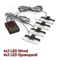 4*3 Led Police Lights For Car FSO Strobe Light Wireless Remote Ambulance 12V Warning Emergency Flash Stroboscope Car Accessories All White