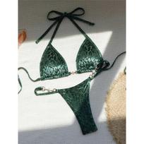 S- XL Leopard Halter Mini Micro Thong Bikini Women Swimwear Female Swimsuit Two-pieces Bikini set Bather Bathing Suit Swim V5207 S