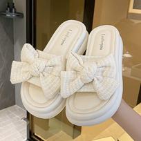 Bow Platform Women Slippers Summer Flats Flip Flops Shoes 2024 New Fashion Dress Beach Sandals Walking Slides Female Zapatillas 38 smėlis