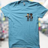 Pulp Fiction 8-Bit Pixel Art T-Shirt Retro Gaming Jules Vincent Gun Scene Tee L