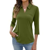 Women's Fashion Casual Lapel Short 3/4 Sleeve Color Shirt Women's Up Tops L